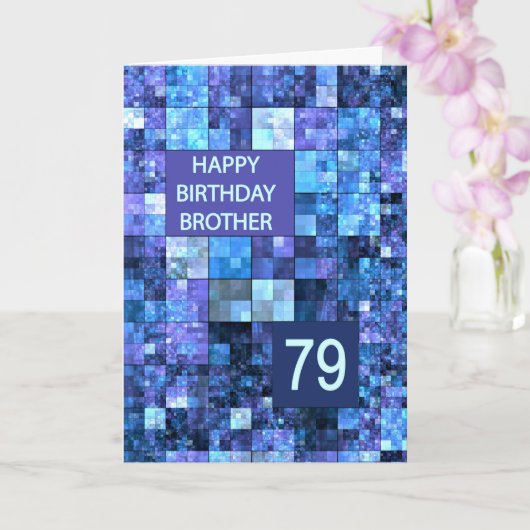 79th Birthday Brother, Blue Squares, Kaart (Orchidee)