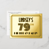 79th Birthday Party ~ Art Deco Style "79" + naam Folie Uitnodiging Briefkaart (Voorkant / Achterkant)