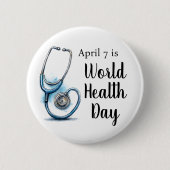 7 april Wereldgezondheidsdag Stethoscoop Ronde Button 5,7 Cm (Voorkant)
