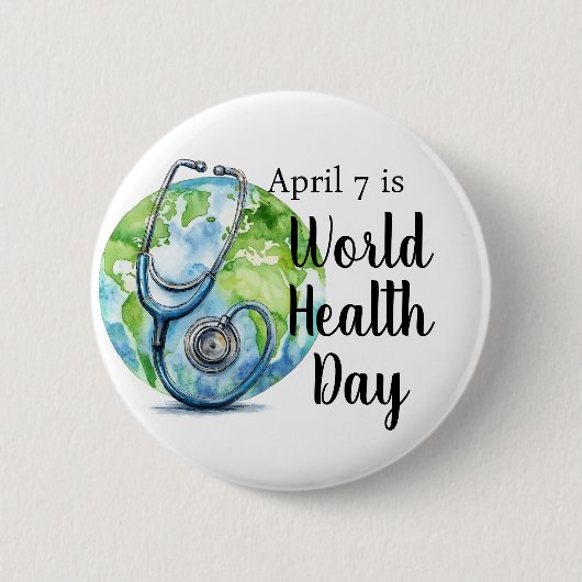 7 april Wereldgezondheidsdag Wereldbol Stethoscoop Ronde Button 5,7 Cm (Voorkant)