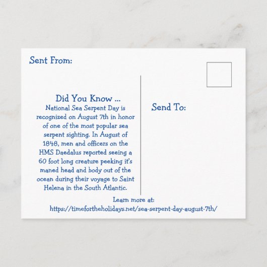 7 augustus is de Nationale Dag van de Dienst van h Briefkaart (Achterkant)