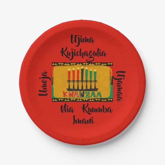 7 Beginselen van Kwanzaa Candles 7" Papieren Bordje (Voorkant)
