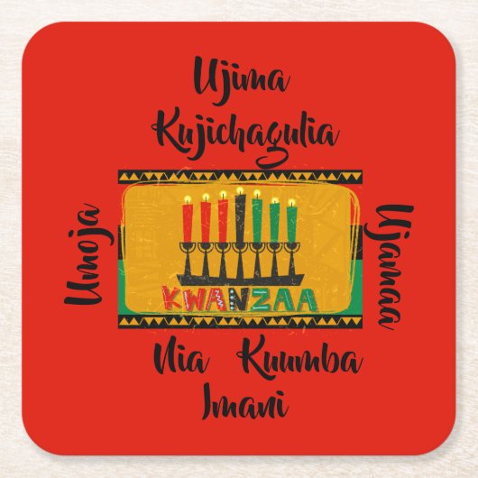 7 Beginselen van Kwanzaa Candles Kartonnen Onderzetters (Voorkant)
