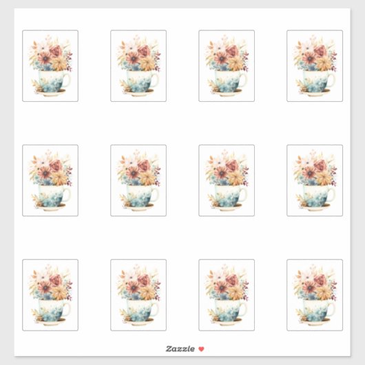 7 Beker van Bloemen Sticker (Vel)