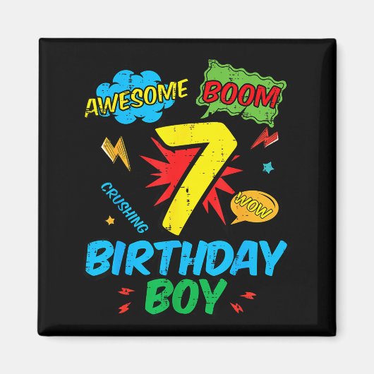 7 Birthday Boy Comic Cool 7th Bday Superhero Party Magneet (Voorkant)