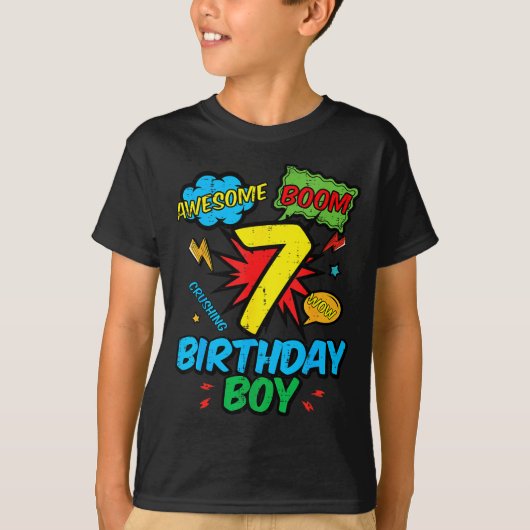 7 Birthday Boy Comic Cool 7th Bday Superhero Party T-shirt (Voorkant)