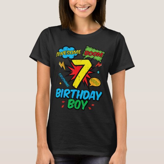 7 Birthday Boy Comic Cool 7th Bday Superhero Party T-shirt (Voorkant)