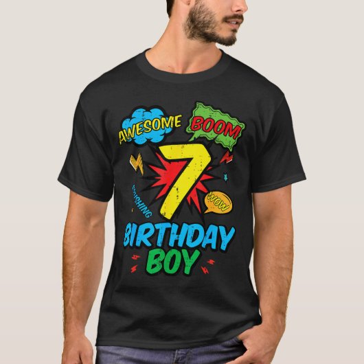7 Birthday Boy Comic Cool 7th Bday Superhero Party T-shirt (Voorkant)