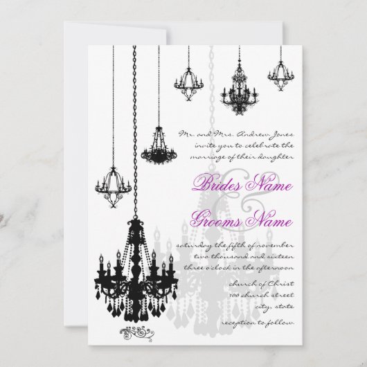 7 Black Chandeliers Wedding Invitations Kaart (Voorkant)