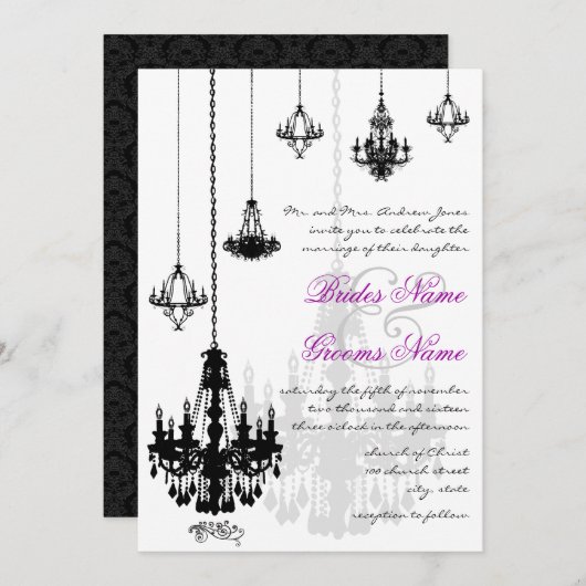 7 Black Chandeliers Wedding Invitations Kaart (Voorkant / Achterkant)