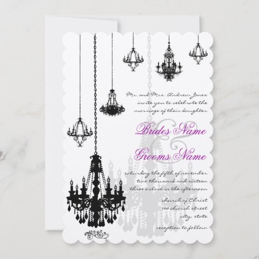 7 Black Chandeliers Wedding Invitations Kaart (Voorkant)