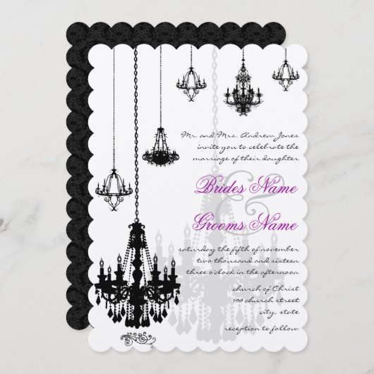 7 Black Chandeliers Wedding Invitations Kaart (Voorkant / Achterkant)