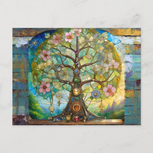 7 Chakra Bloeiende Boom Des Levens Briefkaart (Voorkant)