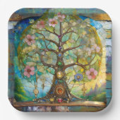 7 Chakra Bloeiende Boom Des Levens Papieren Bordje (Voorkant)
