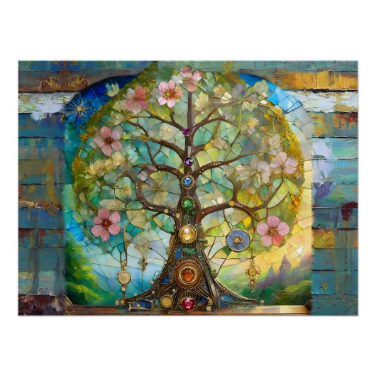 7 Chakra Bloeiende Boom Des Levens Perfect Poster (Voorkant)
