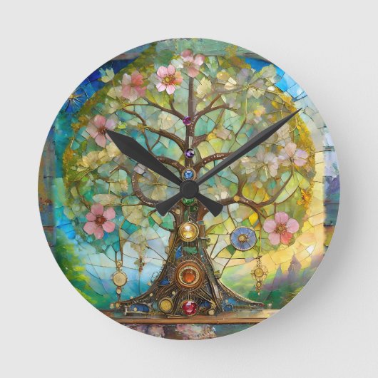 7 Chakra Bloeiende Boom Des Levens Ronde Klok (Voorkant)