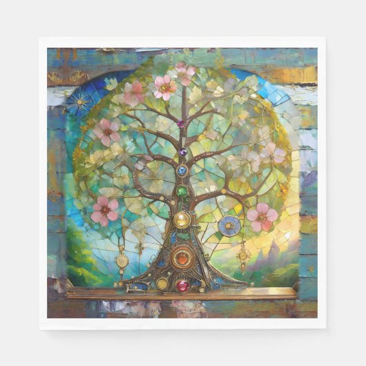 7 Chakra Bloeiende Boom Des Levens Servet (Voorkant)