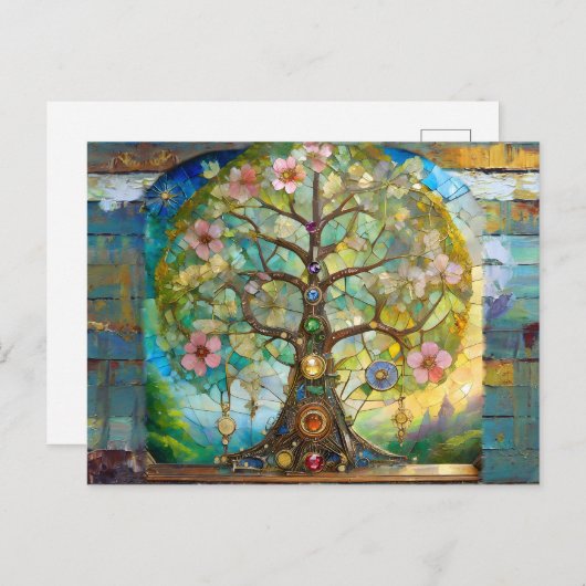 7 Chakra bloeiende levensboom Briefkaart (Voorkant / Achterkant)