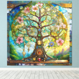 7 Chakra bloeiende levensboom Canvas Afdruk