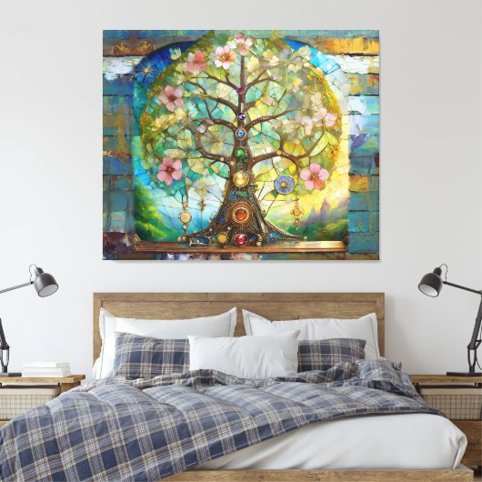 7 Chakra bloeiende levensboom Canvas Afdruk (Insitu (Slaapkamer))