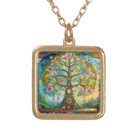 7 Chakra bloeiende levensboom Goud Vergulden Ketting