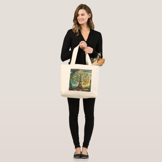 7 Chakra bloeiende levensboom Grote Tote Bag (Voorkant (model))
