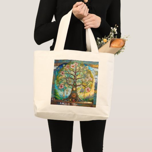 7 Chakra bloeiende levensboom Grote Tote Bag (Voorkant (product))