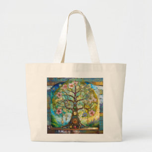 7 Chakra bloeiende levensboom Grote Tote Bag