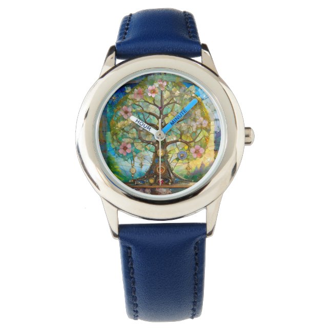 7 Chakra bloeiende levensboom Horloge (Voorkant)