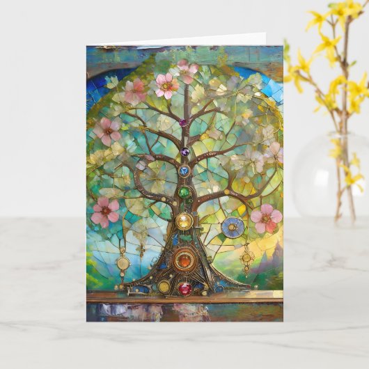 7 Chakra bloeiende levensboom Kaart (Gele Bloem)