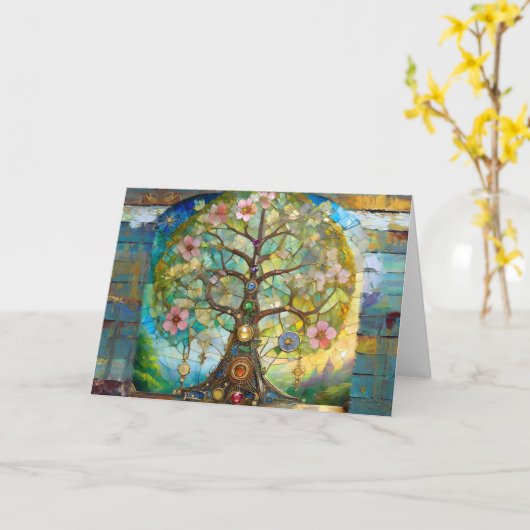 7 Chakra bloeiende levensboom Kaart (Gele Bloem)