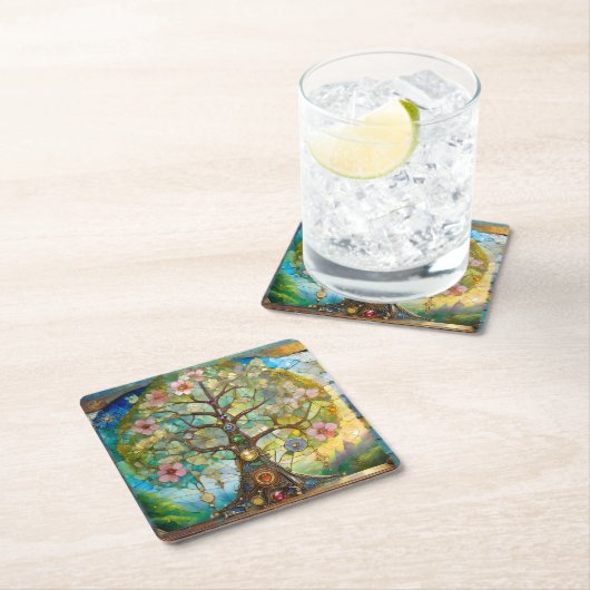 7 Chakra bloeiende levensboom Kartonnen Onderzetters (Insitu)