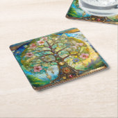 7 Chakra bloeiende levensboom Kartonnen Onderzetters (Schuin)