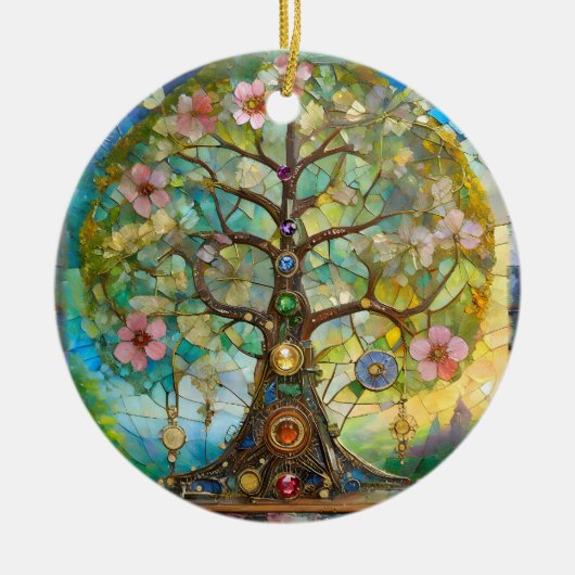 7 Chakra bloeiende levensboom Keramisch Ornament (Voorkant)