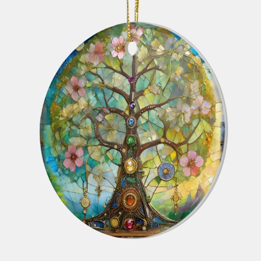 7 Chakra bloeiende levensboom Keramisch Ornament (Links)