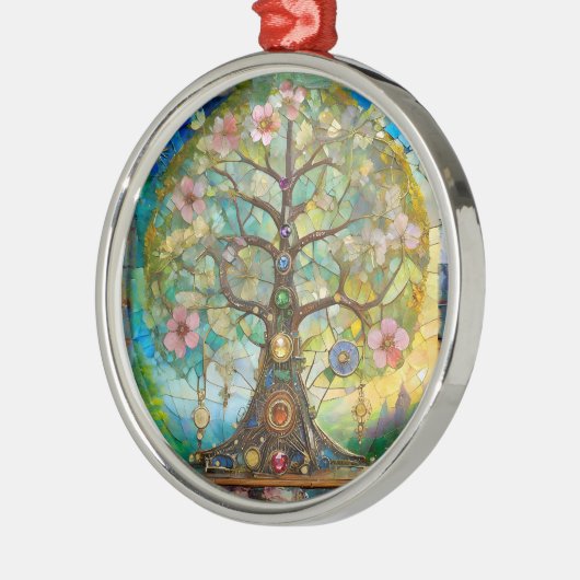 7 Chakra bloeiende levensboom Metalen Ornament (Links)