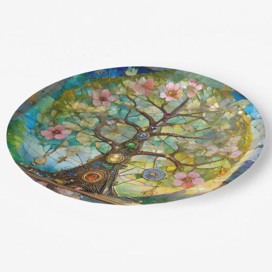 7 Chakra bloeiende levensboom Papieren Bordje (Gekanteld)