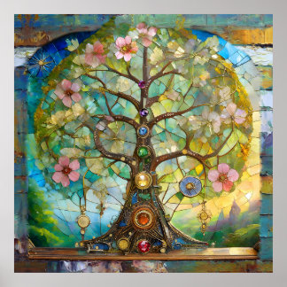 7 Chakra bloeiende levensboom Poster