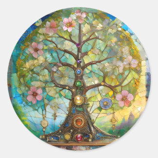 7 Chakra bloeiende levensboom Ronde Sticker