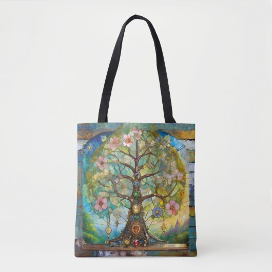 7 Chakra bloeiende levensboom Tote Bag (Voorkant)