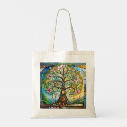 7 Chakra bloeiende levensboom Tote Bag (Achterkant)