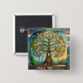 7 Chakra bloeiende levensboom Vierkante Button 5,1 Cm (Voorkant /achterkant)