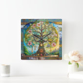 7 Chakra bloeiende levensboom Vierkante Klok (Huis)