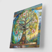 7 Chakra bloeiende levensboom Vierkante Klok (Hoek)