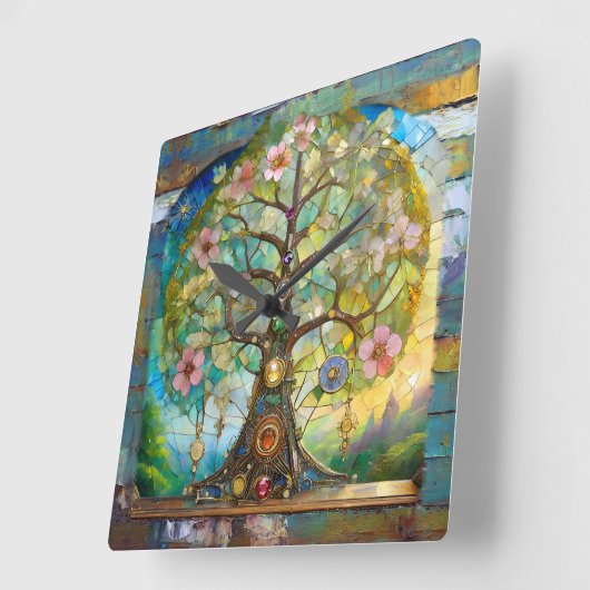 7 Chakra bloeiende levensboom Vierkante Klok (Hoek)