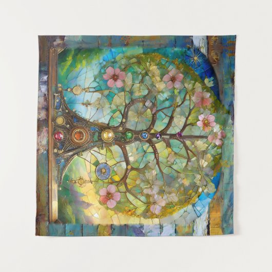 7 Chakra bloeiende levensboom Wandkleed (Voorkant (horizontaal))