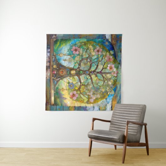 7 Chakra bloeiende levensboom Wandkleed (In Situ (horizontaal))