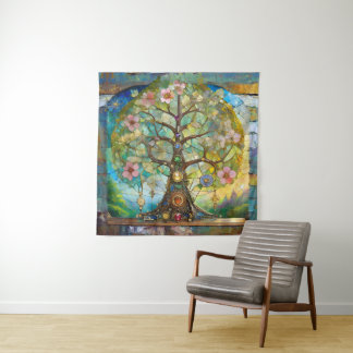 7 Chakra bloeiende levensboom Wandkleed