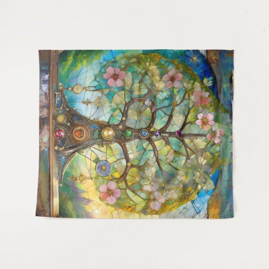 7 Chakra bloeiende levensboom Wandkleed (Voorkant (horizontaal))