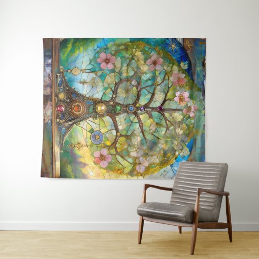 7 Chakra bloeiende levensboom Wandkleed (In Situ (horizontaal))